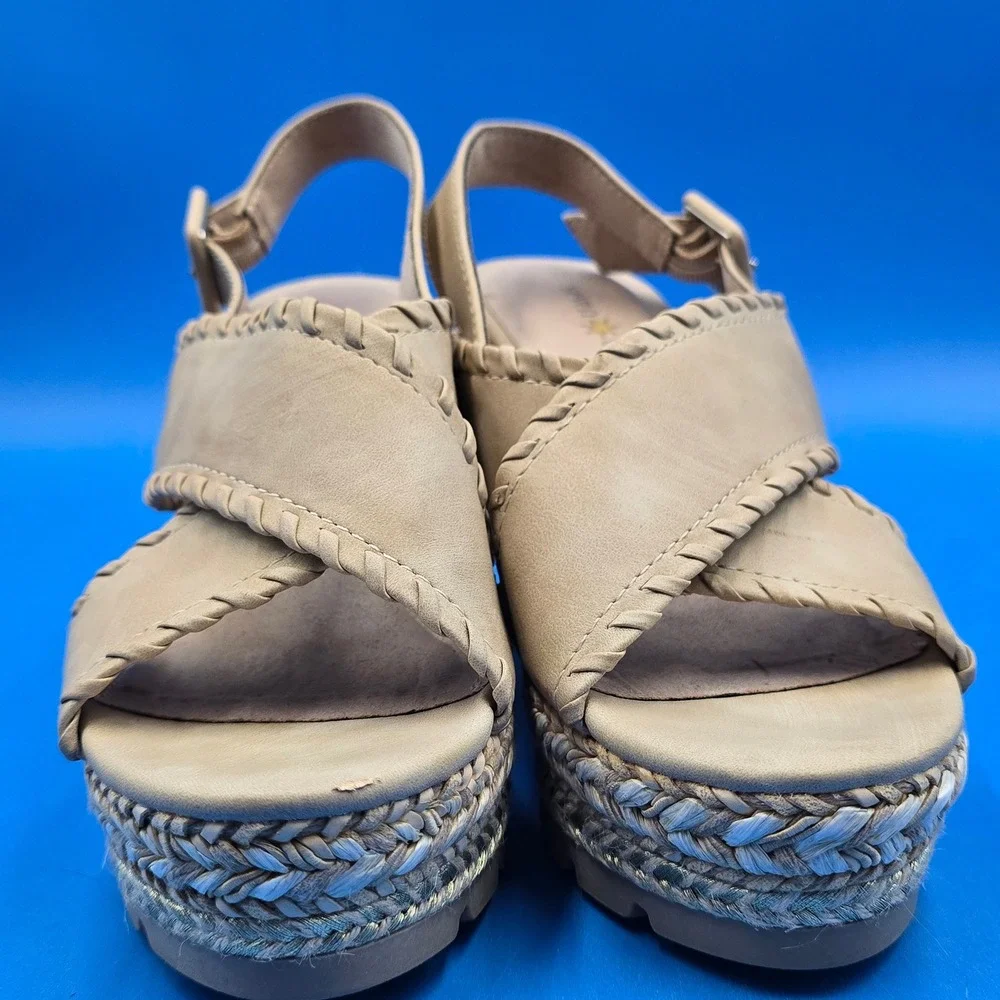 Seven Dials Alessandra Tan Espadrille Wedge Sandals Metallic Gold 7M Boho Summer